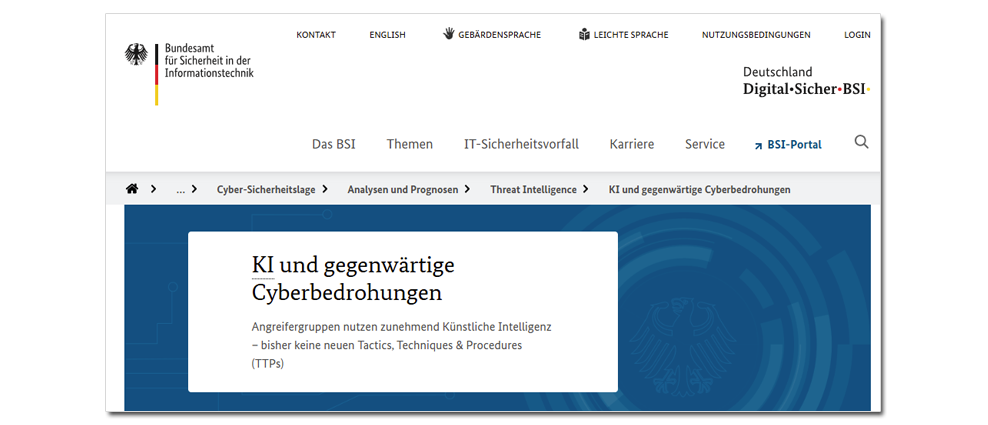 BSI zum Thema KI-Bedrohungen (Screenshot: bsi.bund.de)