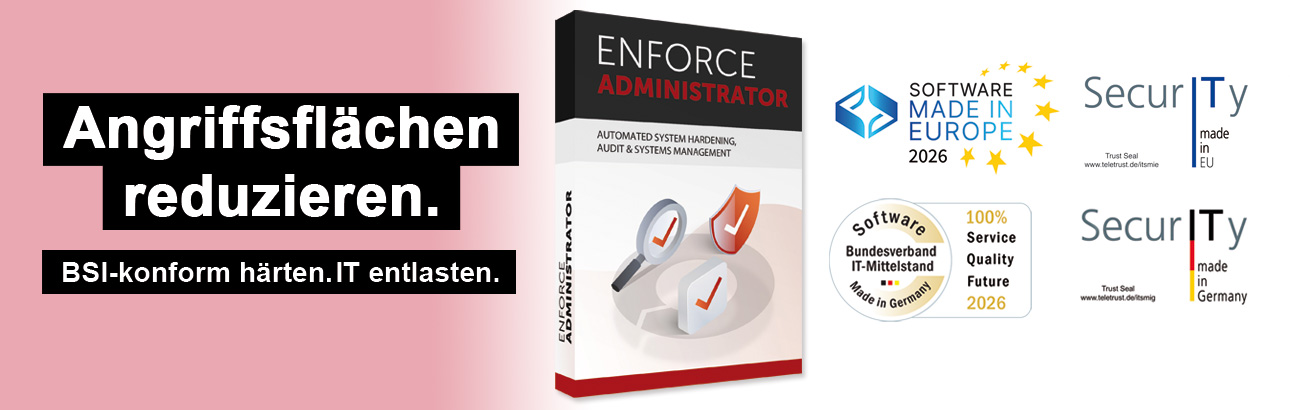 Enforce Administrator Packshot + Trust-Signets (Bild: FB Pro / Teletrust, Bundesverband IT-Mittelstand)