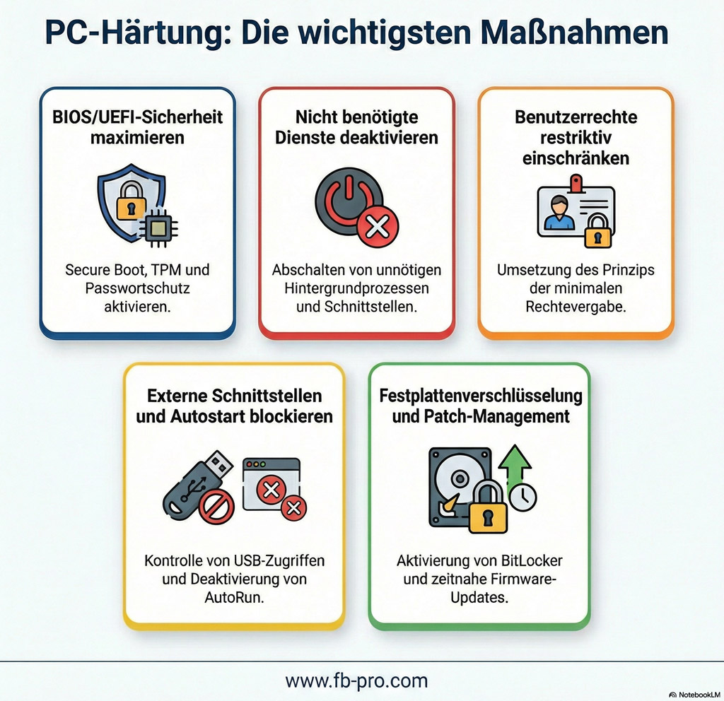 Schaubild: PC-Härtung Maßnahmen (Bild: NotebookLM)